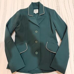 Girls Equestian For Horses show jacket coat size 10 green with tan piping